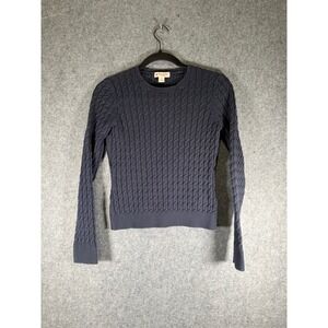 Brooks Brothers Fleece Navy Blue Cable Knit Crew Neck Sweater Size S Preppy